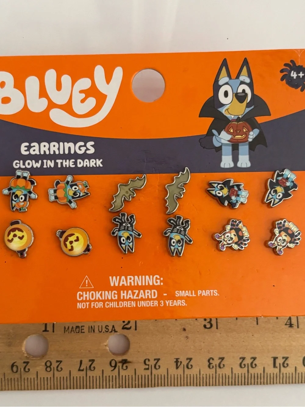 Bluey Kids Halloween Earring Set – Orange & Blue Glow-In-The-Dark